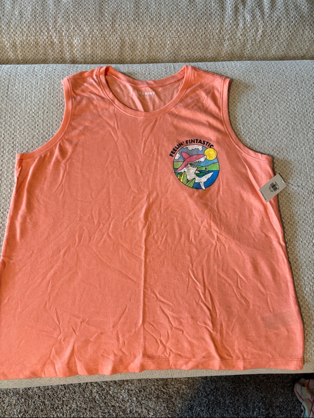 Old Navy Coral Kids Tank with Shark Graphic